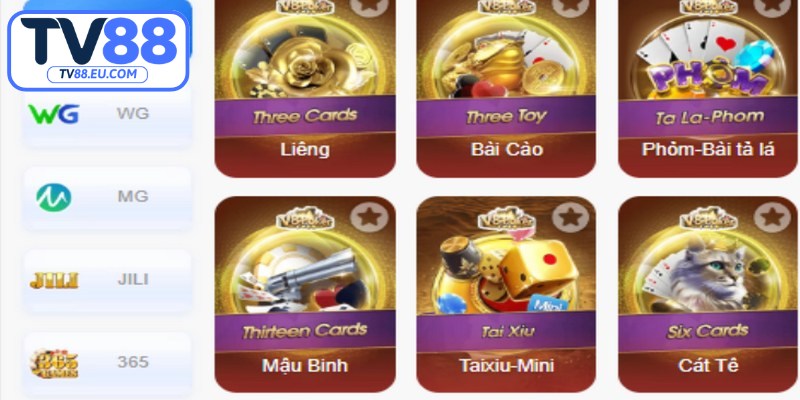 Điểm nổi bật trong kho game bài đa dạng tại TV88